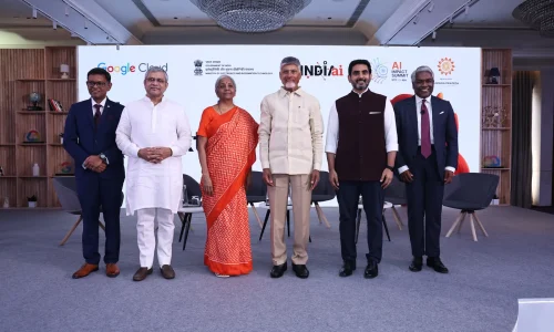 From L to R: Bikash Koley (VP, Google Global Infrastructure), Ashwini Vaishnav (Union Minister of Electronics & IT), Nirmala Sitharaman (Union Minister of Finance & Corporate Affairs), N. Chandrababu Naidu (Andhra Pradesh Chief Minister), Nara Lokesh (Minister of IT) and Thomas Kurian (CEO, Google Cloud) | Image courtesy: Google